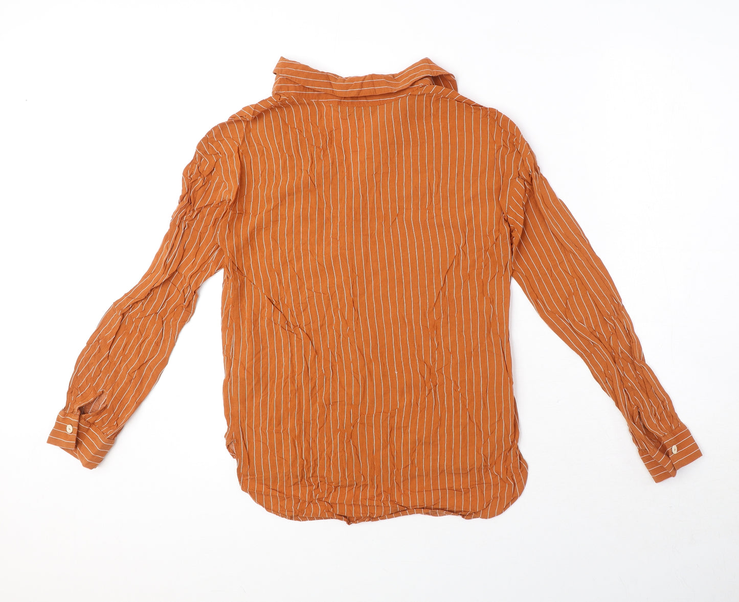 Marks and Spencer Womens Orange Striped Viscose Basic Button-Up Size 6 Collared