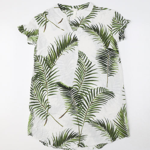 H&M Womens White Floral Viscose A-Line Size 8 V-Neck Pullover