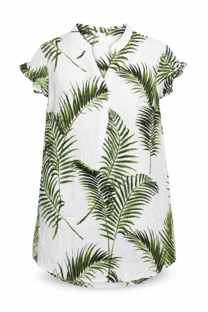Front view of H&M women’s white floral viscose a-line, size UK 8, v-neck pullover