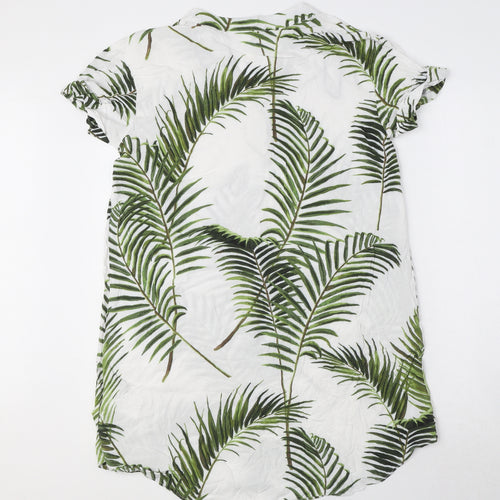 H&M Womens White Floral Viscose A-Line Size 8 V-Neck Pullover