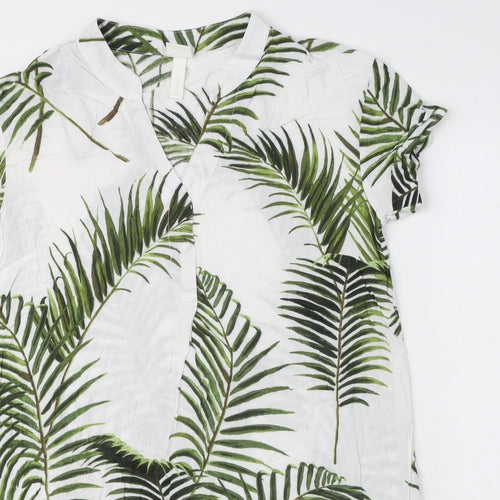 H&M Womens White Floral Viscose A-Line Size 8 V-Neck Pullover