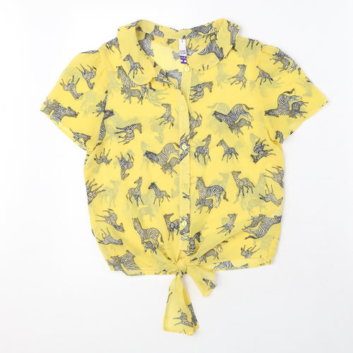 Henry Holland Womens Yellow Animal Print Polyester Basic Button-Up Size 6 Collared - Zebra