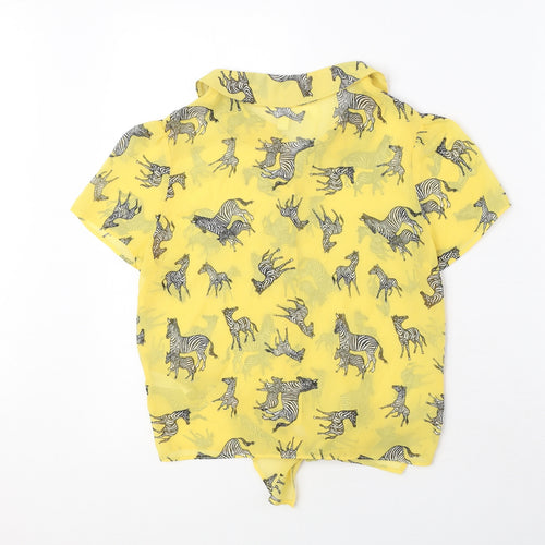 Henry Holland Womens Yellow Animal Print Polyester Basic Button-Up Size 6 Collared - Zebra