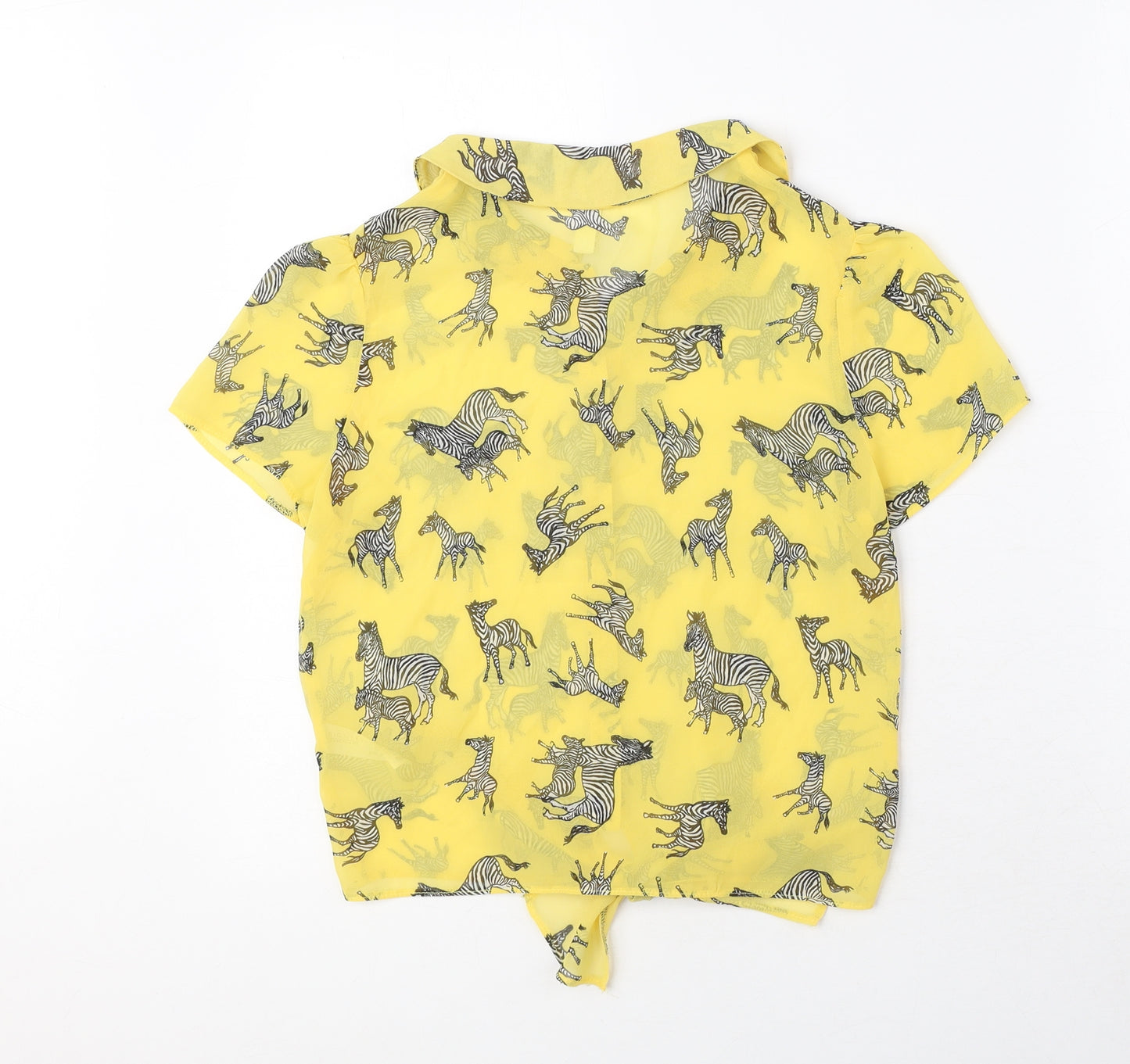 Henry Holland Womens Yellow Animal Print Polyester Basic Button-Up Size 6 Collared - Zebra