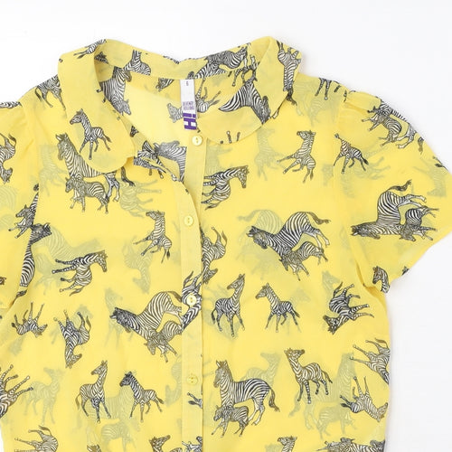 Henry Holland Womens Yellow Animal Print Polyester Basic Button-Up Size 6 Collared - Zebra