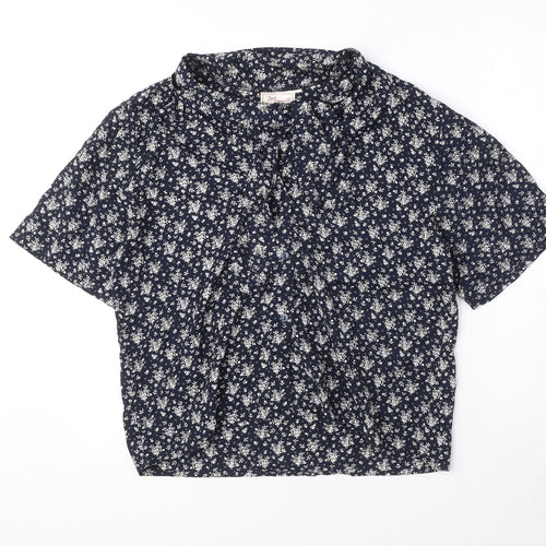 Moments Womens Blue Geometric Viscose Basic Button-Up Size 16 Collared