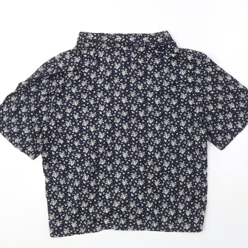 Moments Womens Blue Geometric Viscose Basic Button-Up Size 16 Collared