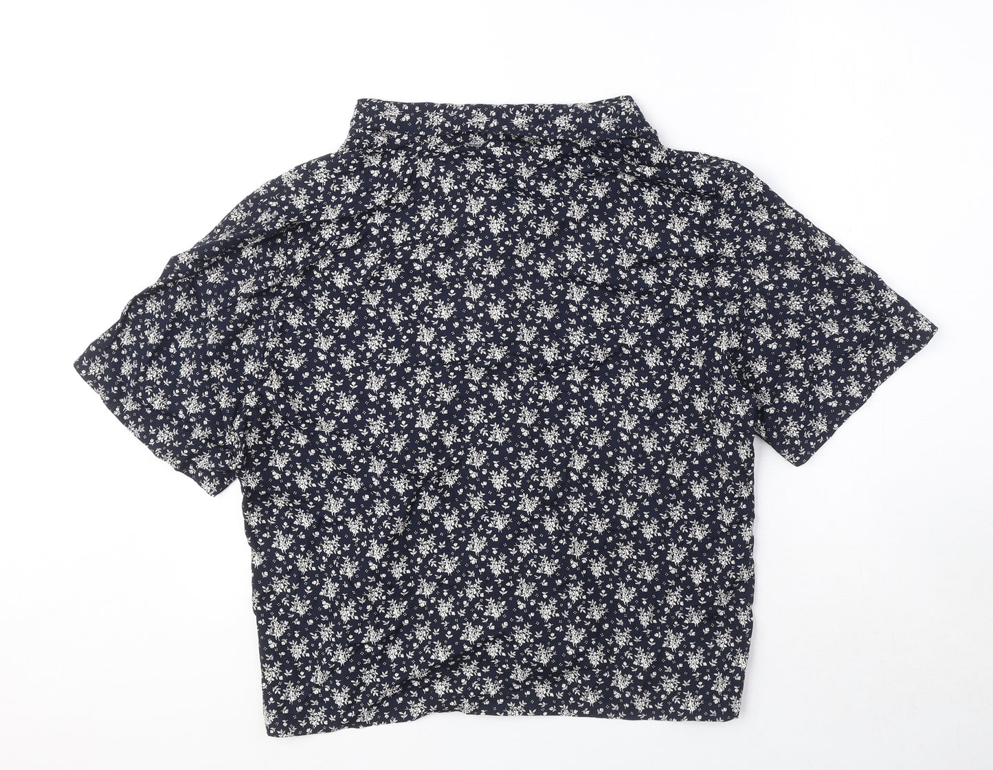 Moments Womens Blue Geometric Viscose Basic Button-Up Size 16 Collared