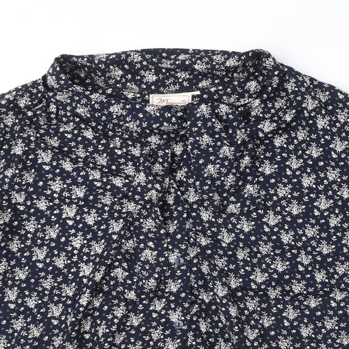 Moments Womens Blue Geometric Viscose Basic Button-Up Size 16 Collared