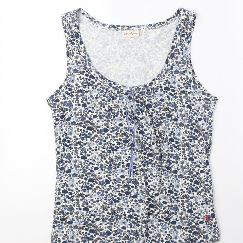 Jackpot Womens Blue Geometric Viscose Basic Tank Size M Scoop Neck