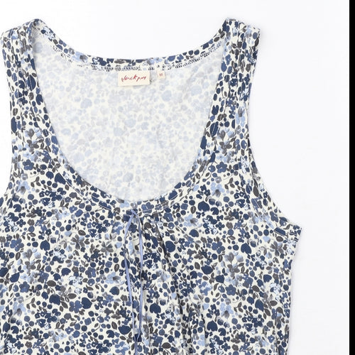 Jackpot Womens Blue Geometric Viscose Basic Tank Size M Scoop Neck
