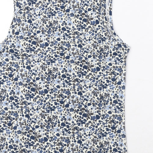 Jackpot Womens Blue Geometric Viscose Basic Tank Size M Scoop Neck