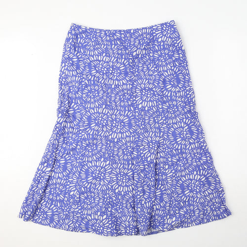 EWM Womens Blue Geometric Linen A-Line Skirt Size 12 Zip