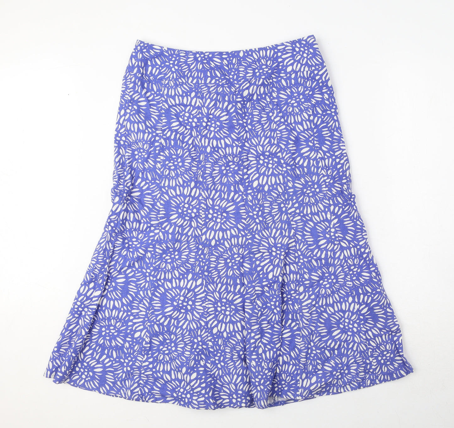 EWM Womens Blue Geometric Linen A-Line Skirt Size 12 Zip