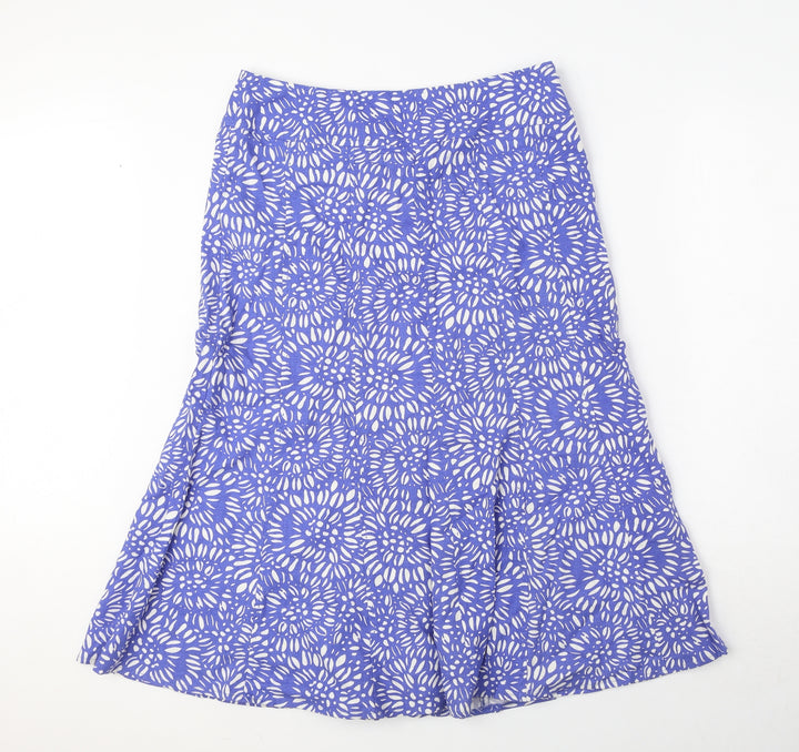 EWM Womens Blue Geometric Linen A-Line Skirt Size 12 Zip