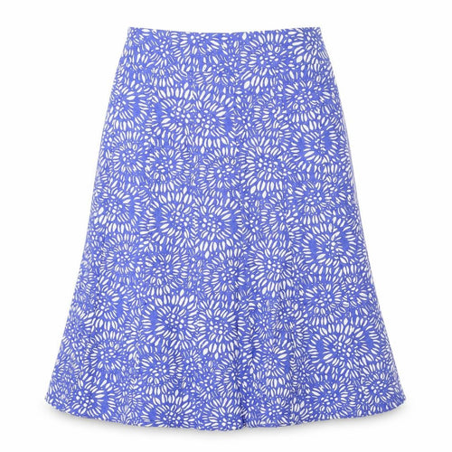 EWM Womens Blue Geometric Linen A-Line Skirt Size 12 Zip