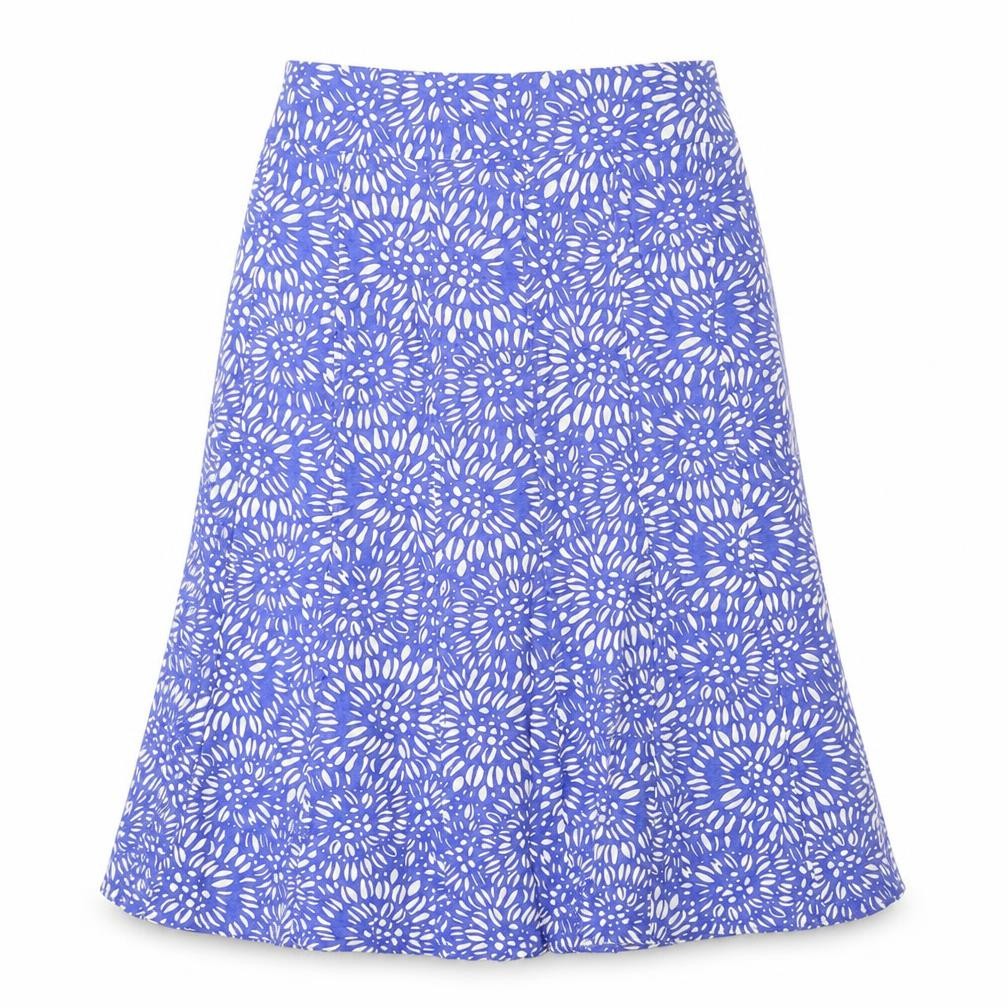 EWM Womens Blue Geometric Linen A-Line Skirt Size 12 Zip