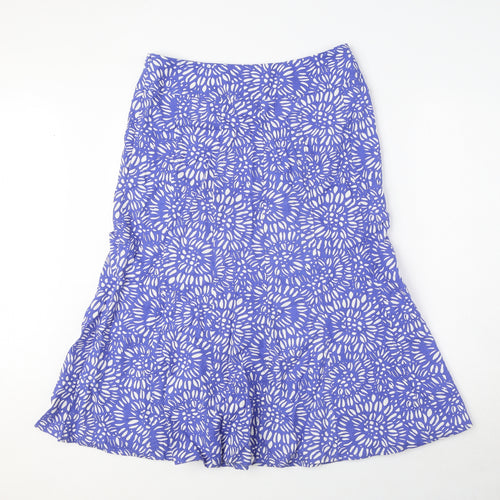 EWM Womens Blue Geometric Linen A-Line Skirt Size 12 Zip
