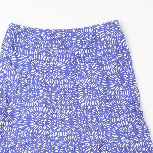 EWM Womens Blue Geometric Linen A-Line Skirt Size 12 Zip