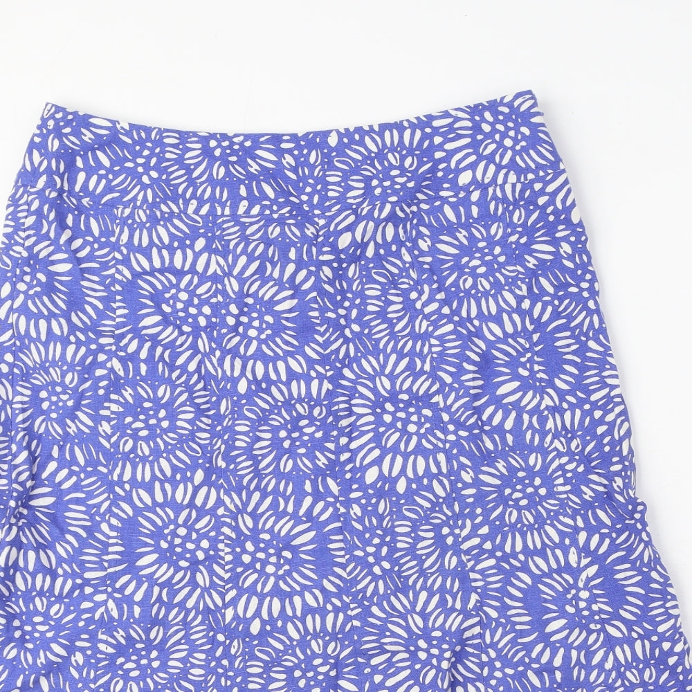 EWM Womens Blue Geometric Linen A-Line Skirt Size 12 Zip