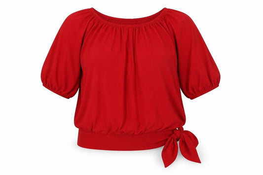 Front view of Nina Leonard women’s red polyester basic t-shirt, size M, round neck