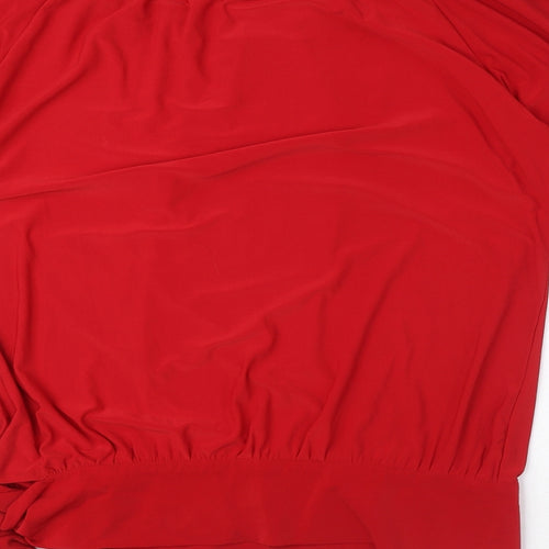 Nina Leonard Womens Red Polyester Basic T-Shirt Size M Round Neck