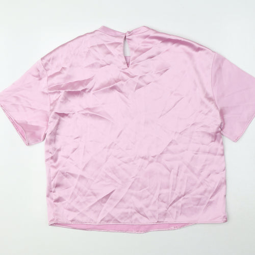 Zara Womens Pink Polyester Basic Blouse Size M Round Neck