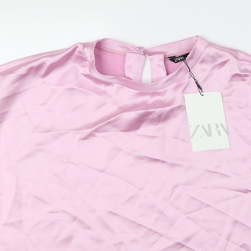 Zara Womens Pink Polyester Basic Blouse Size M Round Neck