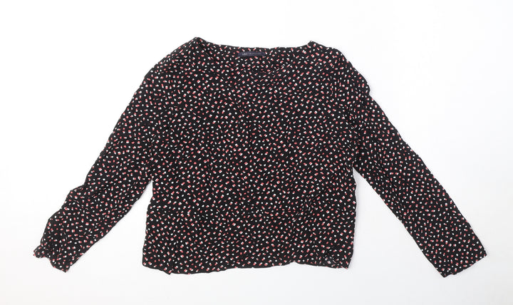 Marks and Spencer Womens Black Polka Dot Viscose Basic Blouse Size 12 Boat Neck