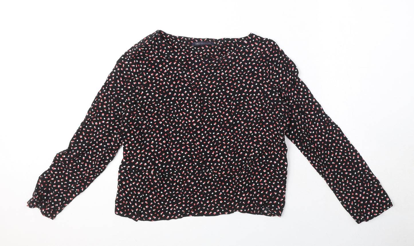 Marks and Spencer Womens Black Polka Dot Viscose Basic Blouse Size 12 Boat Neck