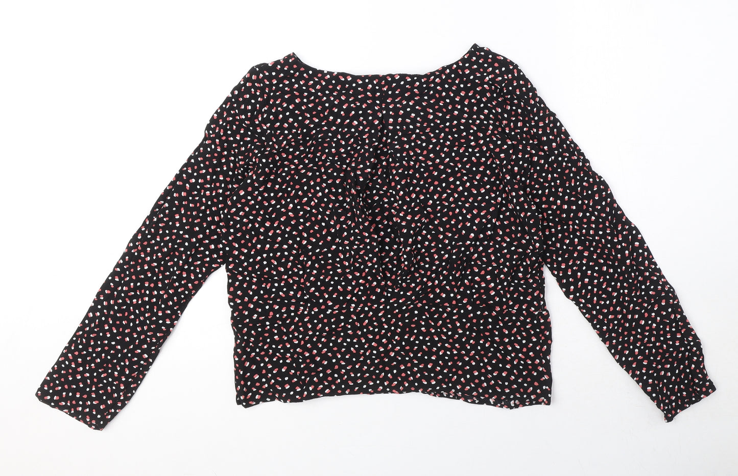 Marks and Spencer Womens Black Polka Dot Viscose Basic Blouse Size 12 Boat Neck