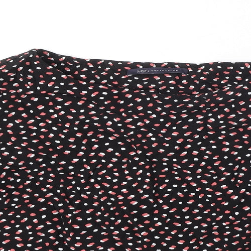 Marks and Spencer Womens Black Polka Dot Viscose Basic Blouse Size 12 Boat Neck