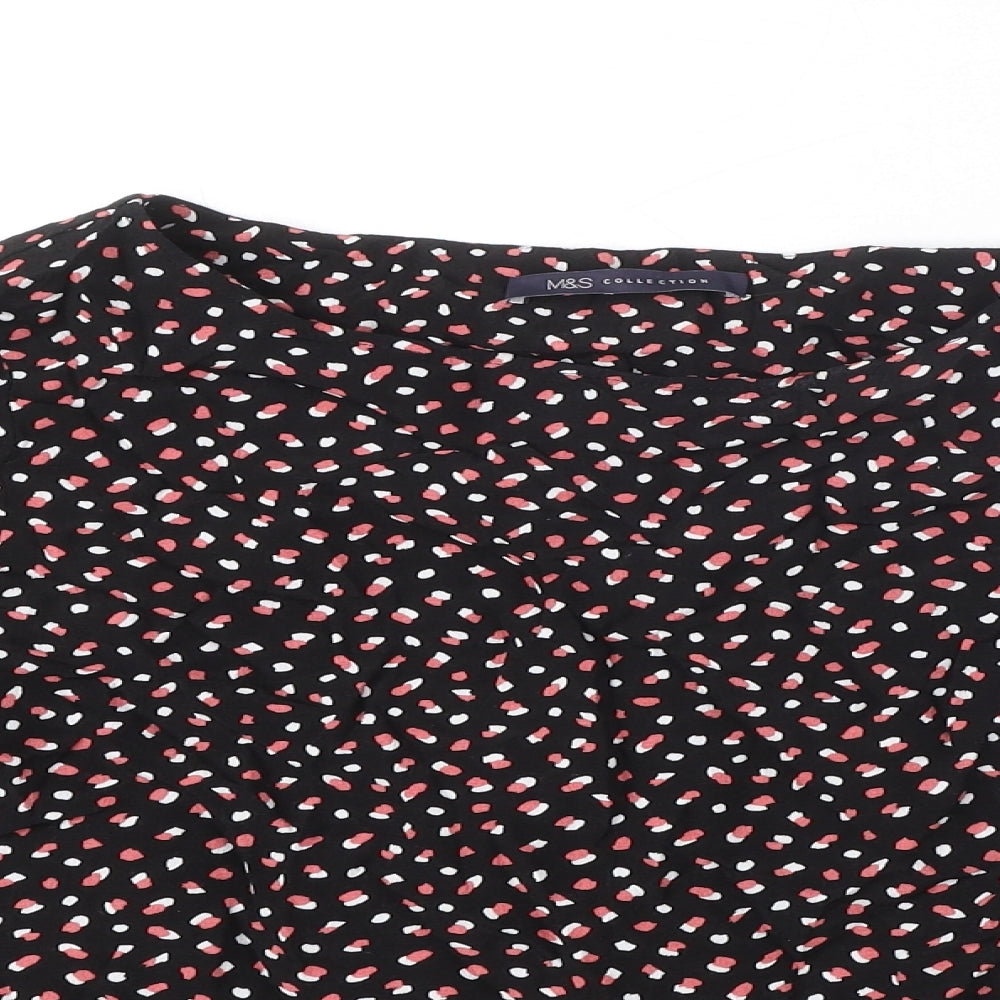 Marks and Spencer Womens Black Polka Dot Viscose Basic Blouse Size 12 Boat Neck