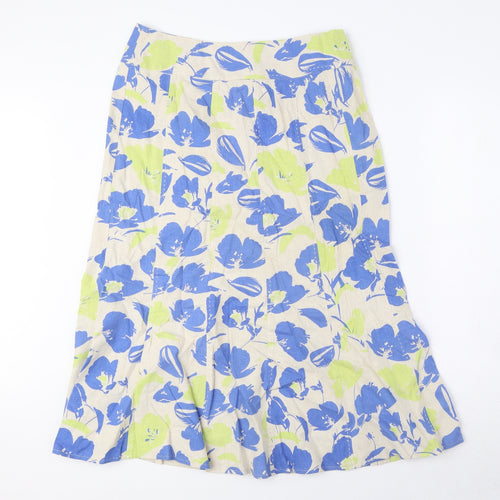 EWM Womens Multicoloured Geometric Linen A-Line Skirt Size 12 Zip