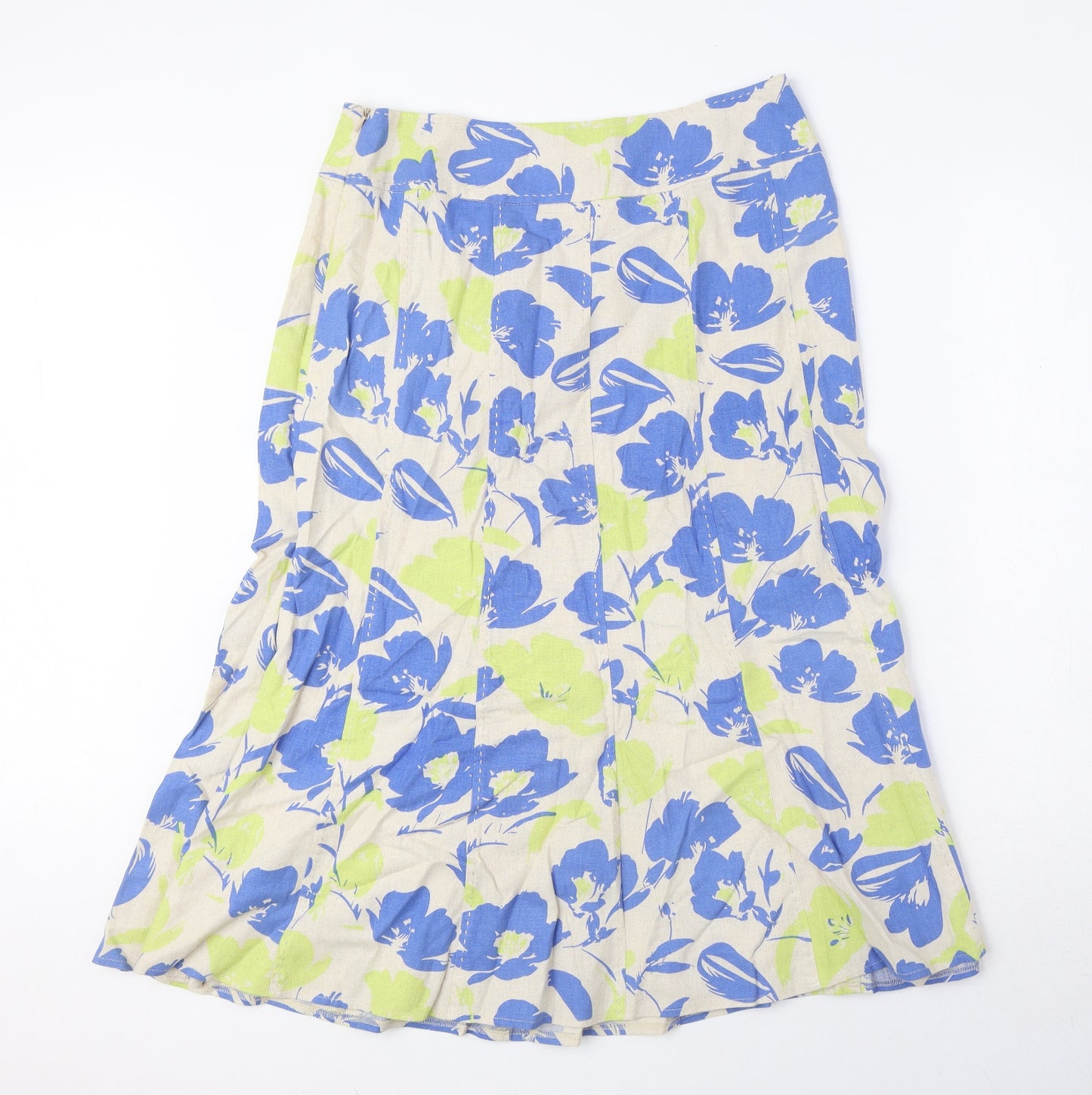 EWM Womens Multicoloured Geometric Linen A-Line Skirt Size 12 Zip