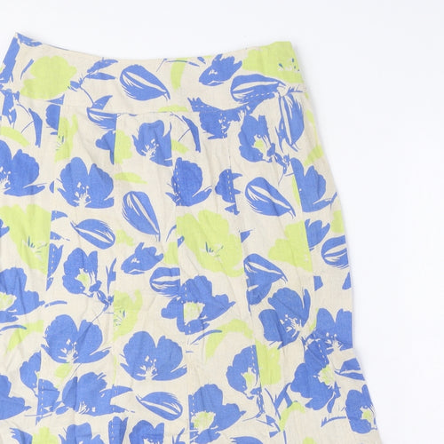EWM Womens Multicoloured Geometric Linen A-Line Skirt Size 12 Zip