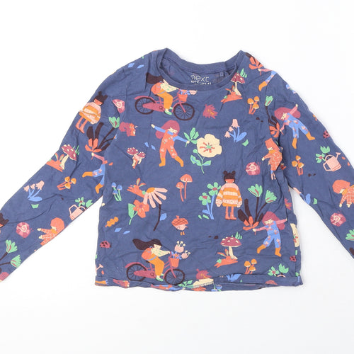 NEXT Girls Blue Geometric 100% Cotton Pullover T-Shirt Size 6-7 Years Round Neck Pullover - Nature Print
