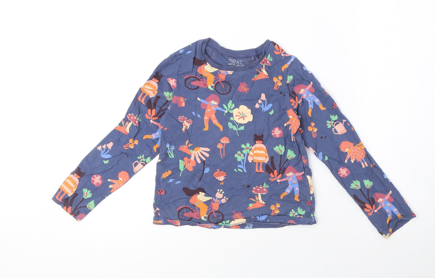 NEXT Girls Blue Geometric 100% Cotton Pullover T-Shirt Size 6-7 Years Round Neck Pullover - Nature Print