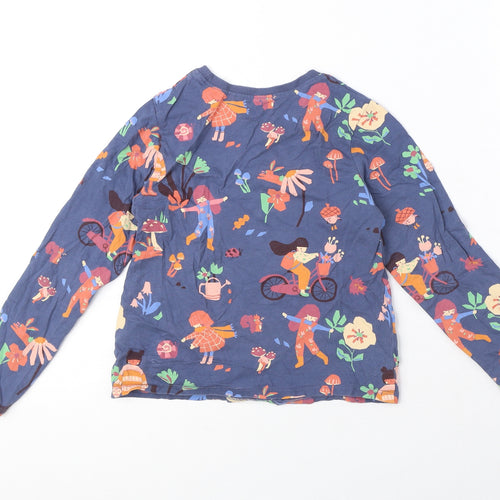 NEXT Girls Blue Geometric 100% Cotton Pullover T-Shirt Size 6-7 Years Round Neck Pullover - Nature Print