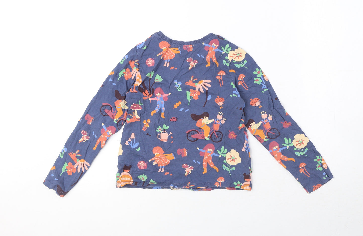 NEXT Girls Blue Geometric 100% Cotton Pullover T-Shirt Size 6-7 Years Round Neck Pullover - Nature Print