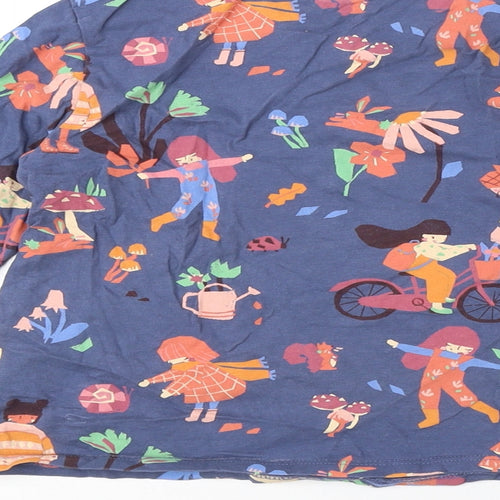 NEXT Girls Blue Geometric 100% Cotton Pullover T-Shirt Size 6-7 Years Round Neck Pullover - Nature Print