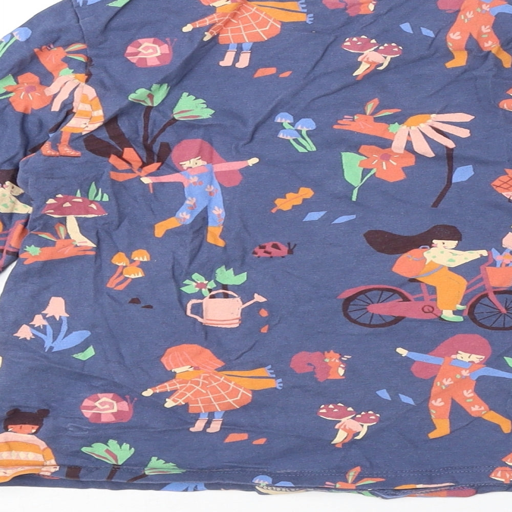 NEXT Girls Blue Geometric 100% Cotton Pullover T-Shirt Size 6-7 Years Round Neck Pullover - Nature Print