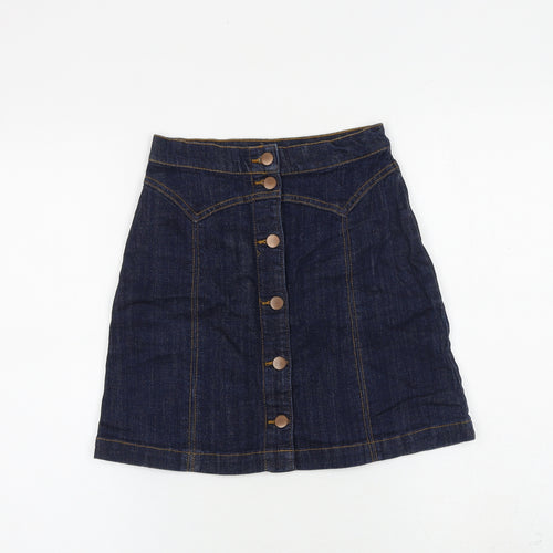 H&M Womens Blue Cotton A-Line Skirt Size 4 Button