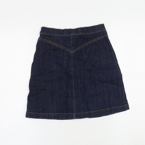 H&M Womens Blue Cotton A-Line Skirt Size 4 Button