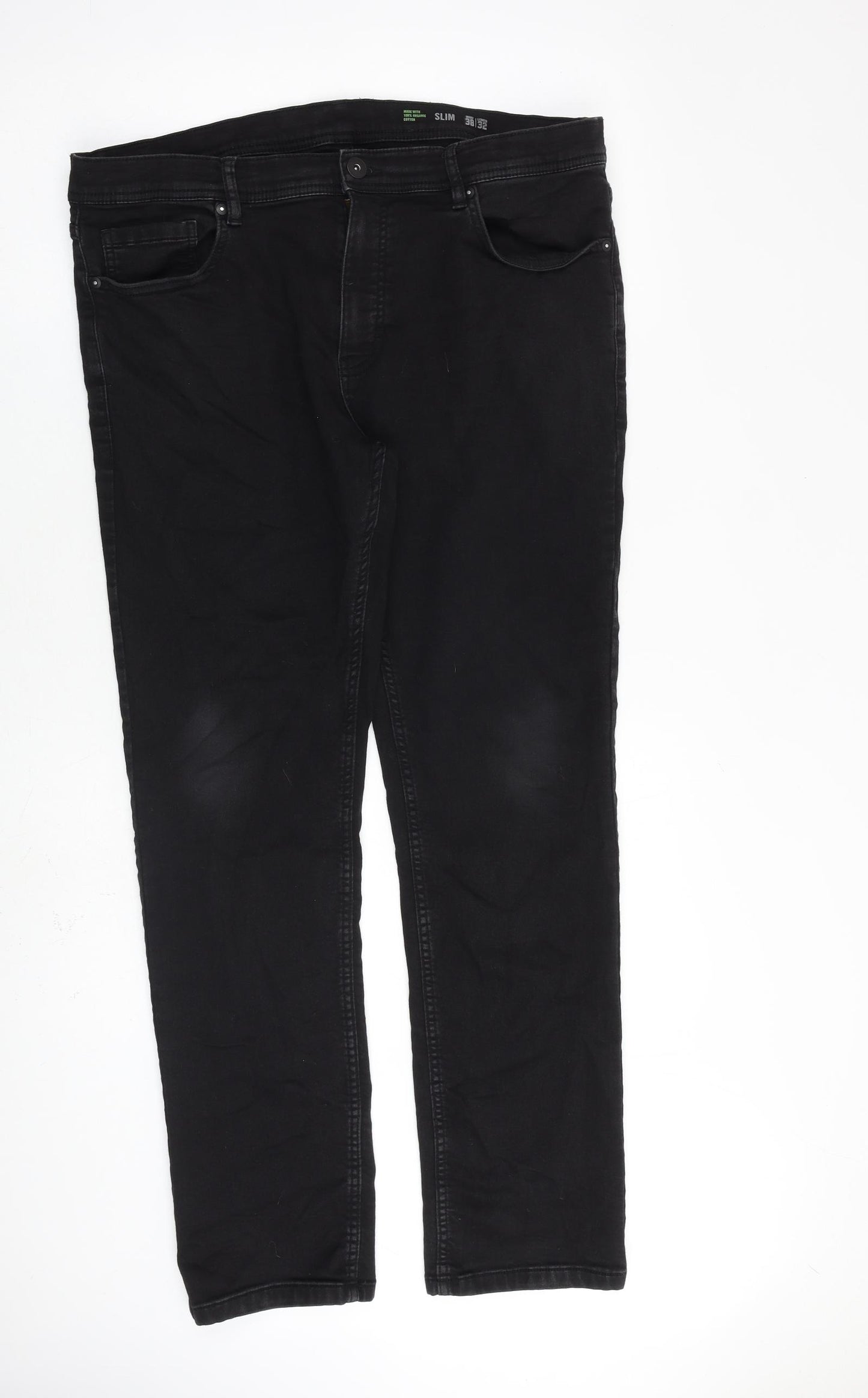 F&F Mens Black Cotton Skinny Jeans Size 38 in L32 in Slim Zip