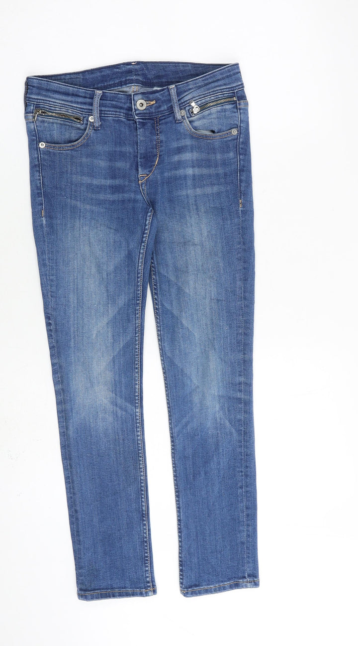 H&M Womens Blue Cotton Straight Jeans Size 27 in L26 in Slim Zip
