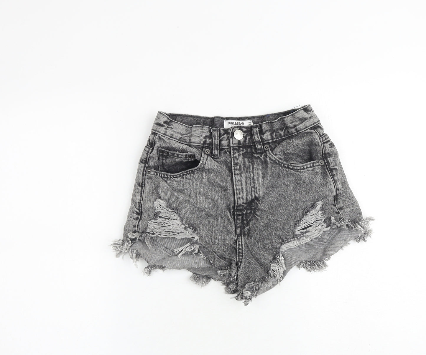 Pull&Bear Womens Grey Cotton Cut-Off Shorts Size 6 Regular Zip - Distressed