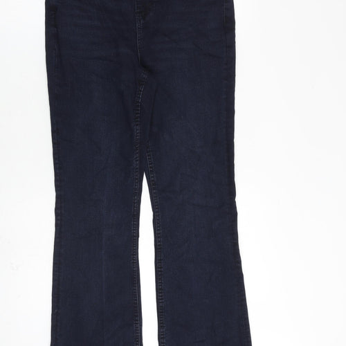 Marks and Spencer Womens Blue Cotton Flared Jeans Size 12 L31 in Regular Zip