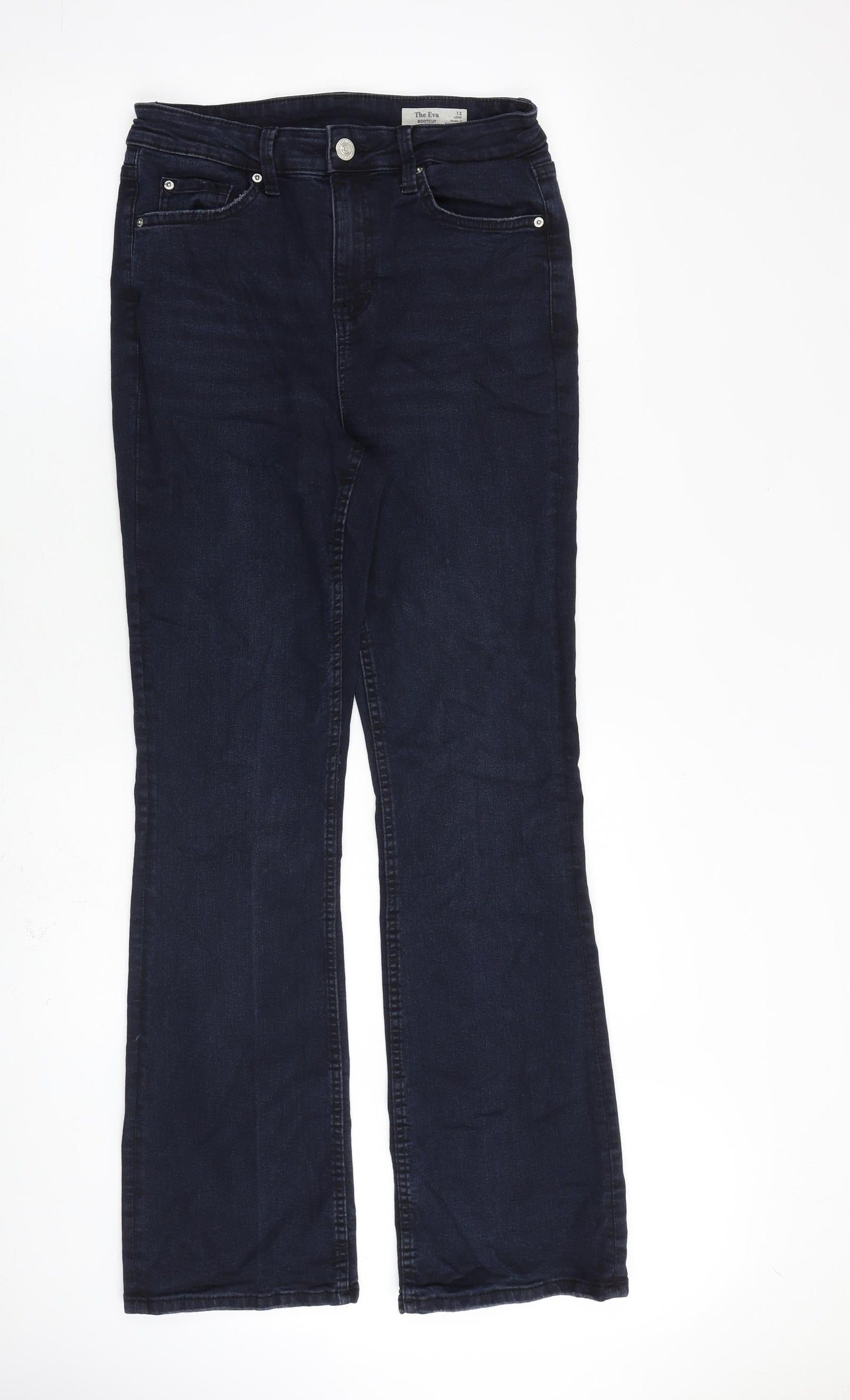 Marks and Spencer Womens Blue Cotton Flared Jeans Size 12 L31 in Regular Zip