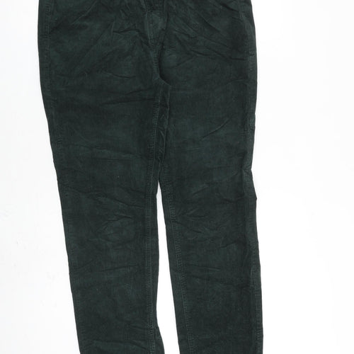 Marks and Spencer Womens Green Cotton Trousers Size 14 L30 in Regular Zip